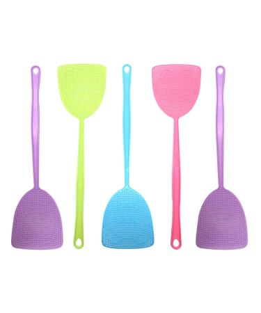 Fly Swatter, 5 Pack Manual Pest Control Colorful Plastic with 17.5'' Durable Long Handle House Wife Helper (5X)