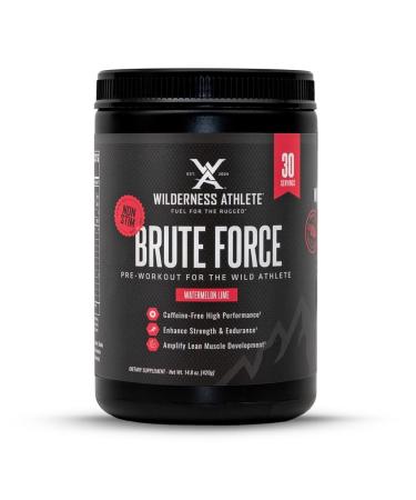 Wilderness Athlete - Brute Force (Caffeine Free Preworkout) | Stim Free Pre Workout Energy Powder Mix - Natural Energy Caffeine Free Preworkout - Workout Powder - 30 Serving Tub (Watermelon Lime)