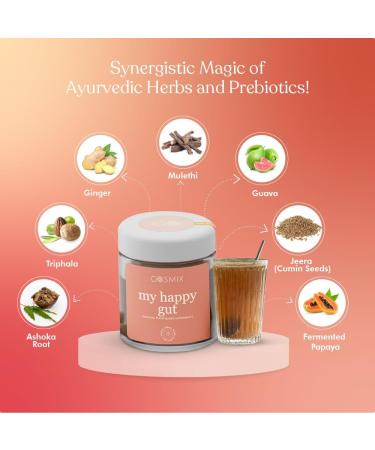 cosmix My Happy Gut for Improved Digestion Bloating & Overall Gut Health Natural Plant-Based Superfood Blend Makes Upto 40 Servings Added Sugar Vegan 50 G (Pack of 1) Brown - Buy Online on GoSupps.com