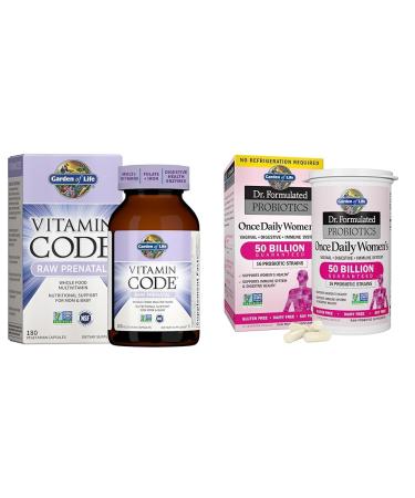 Garden of Life Prenatal Multivitamin for Women with Probiotics - Vitamin Code Raw 180 Capsules & Dr Formulated Probiotics for Women 30 Capsules