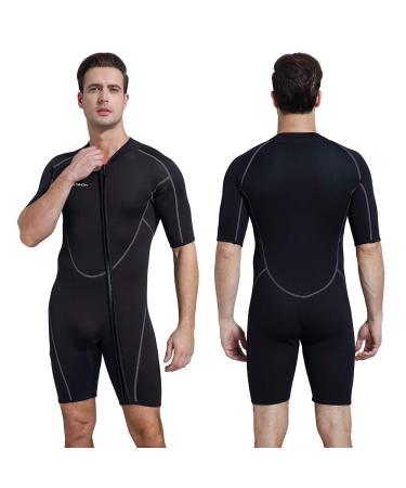 Mens 3mm Shorty Wetsuit Womens, Full Body Diving Suit Front Zip Wetsuit for Diving Snorkeling Surfing Swimming Men's Shorty Medium