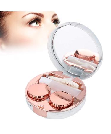 Contact lens container with mirror contact lenses SOAKING CASE Portable contact lens end box suitable for travel plastic marble sample eye care kit container (03) pink