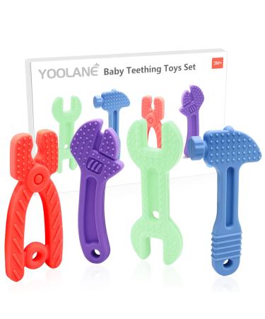 Yoolane Baby Teething Toys 4-Pack Tool Teether Toy for Babies 0-6 Months 6-12 Months Silicone Baby Chew Toys for Toddler Infant Boy and Girl BPA Free Freezable Dishwasher Refrigerator Safe A | Tools Set Style