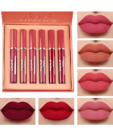 evpct 6Pcs Matte Liquid Lipstick Set Lip Stain Makeup Kit 24 Hour Long Lasting Waterproof Dark Red Stay on Matte Matt Lipsticks Set for Women Matt Liquid Lippies labiales matte larga duracion 24 C-01 6 Count (Pack of 1) ...