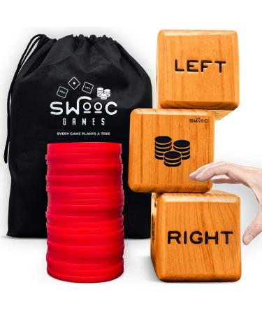 SWOOC Games - Giant Right Center Left Dice Game (All Weather) with 24 Large Chips & Carry Bag - Jumbo Wooden Lawn Game - Big Backyard Game for Family - Indoor/Outdoor
