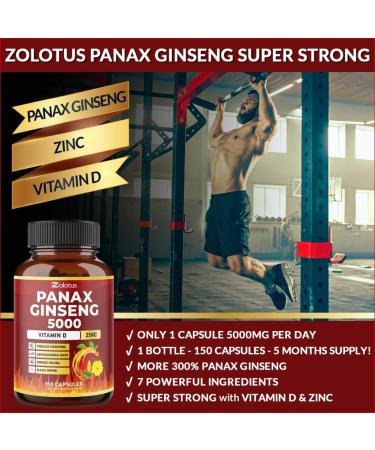 Zolotus 7-in-1 Premium Panax Ginseng + Tribulus Terrestris 5000mg Capsules with Ashwagandha, Gingko Biloba - 5 Months Supply - Buy Online on GoSupps.com