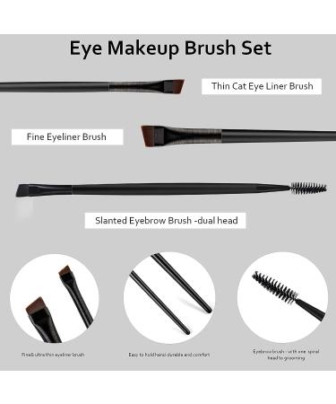 Angled Eyeliner Eyebrow Brush Set - Ultra-Fine Slanted Brushes for Brow Grooming and Mascara Application - 3 Pack Eyeshadow Blending Brushes - Beauty Cosmetic Tool in Black - Buy Online on GoSupps.com