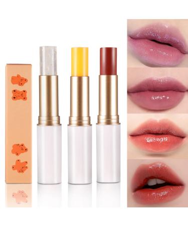3Pcs Various Vitamins Color Changing Lipstick PH LipStick Color Changing Lip Balm Set for Girls Magic Tinted Lip Balm Change Lip Stain Green Jelly Lip Gloss Set for Women Lip Plumper Mood L piz Labial Permanentes Mate