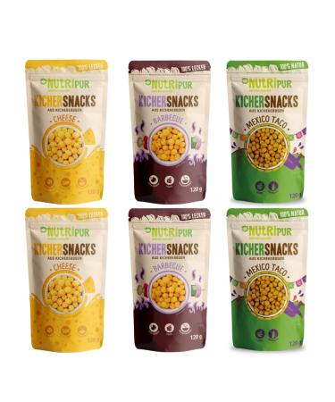 Chickpea Snacks: 6 x 120 g chickpeas made from deliciously spicy chickpea flour – 3 varieties of chickpea snacks – Vegan savory snacks from NutriPur