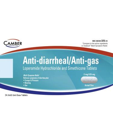 Camber Loperamide and Simethicone Multi-Symptom Tablets Anti-Diarrheal and Anti-Gas 24 Count
