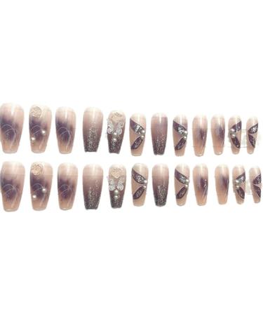 Black Purple Gradient Butterfly False Nails Sticker False Nails Acrylic Fake Nails Full Cover Nails Tips Artificial Finger Manicure for Women and Girls - Buy Online on GoSupps.com
