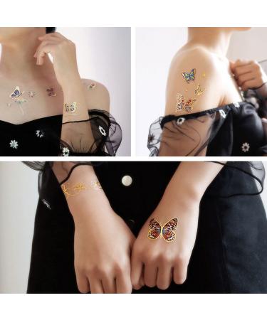 Firot Metallic Temporary Tattoos - Glitter Butterfly Watercolor Fairies Stars Stickers - 6 Sheets (Golden) - Body Art for Kids, Teens & Adults - Buy Online on GoSupps.com