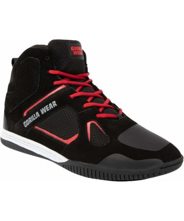 Gorilla Wear Troy High Top Bodybuilding Shoes for Men - Black/Red Sport Training & Workout Footwear - Comfortable & Stylish - EU Size 38 - Buy Online on GoSupps.com