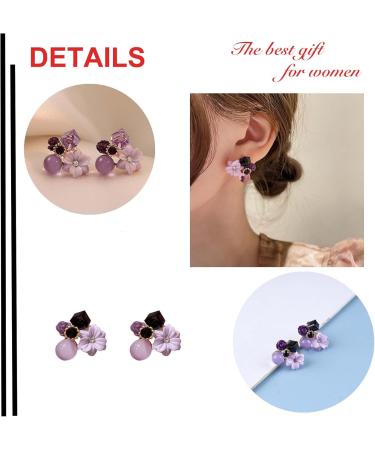 YienDoo Boho Amethyst Flower Drop Earrings | Vintage Purple Rhinestones & Floral Petal Design | Statement Jewelry for Weddings & Proms | Geometric Crystal Earrings for Women - Buy Online on GoSupps.com