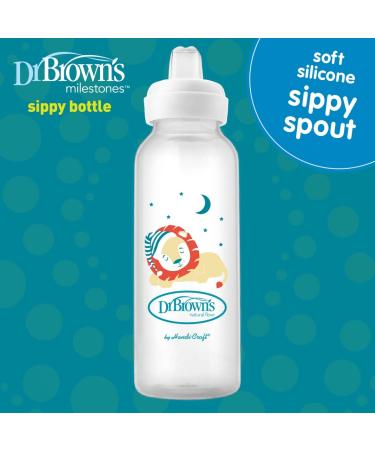 Dr. Brown's Milestones Narrow Sippy Bottle - 100% Silicone Soft Spout - 8oz/250mL - Fox & Lion Design - 6m+ Ages - Buy Online on GoSupps.com