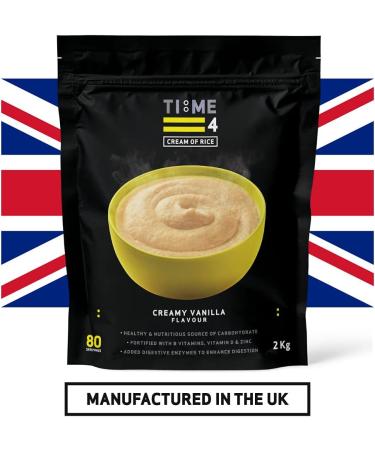 Time 4 Cream of Rice 2kg - Gluten-Free Carbohydrate Source with Vitamins, Minerals & Digestive Enzymes - Vegan Friendly Porridge Alternative (Creamy Vanilla) - 80 Servings - Buy Online on GoSupps.com