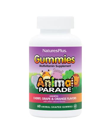 Natures Plus Animal Parade Children's Multivitamin - 50 Animal-Shaped Gummies - Assorted Cherry Grape & Orange Flavors - Gluten Free - 30 Servings