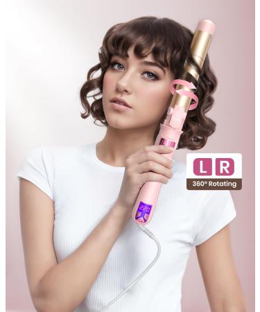 1 Inch Rotating Curling Iron - Automatic Hair Curler for Curls & Waves - 360 Heat Wand Dual Voltage Easy Use - Pink - Buy Online on GoSupps.com