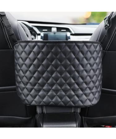 Doulein storage bag between car seats car handbasher holder car net pocket handbag holder car seat bag leather leather handbag pocket holder car bag black