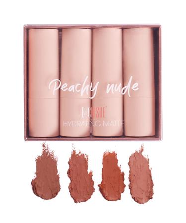 4 Pack Semi Matte Lipstick Set Orange Pink Tones Velvet Matte Finish Super Creamy & Smooth High-Pigmented Long Lasting Non-Stick Cup Waterpoof Lipsticks for Women (Peachy Nude)
