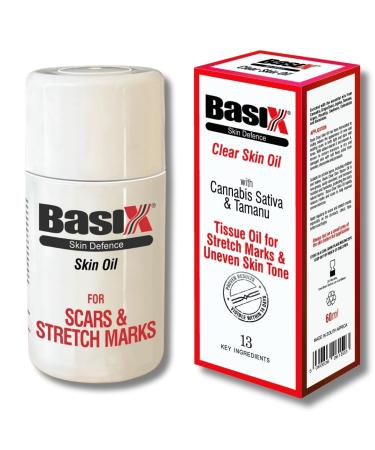 Basix Skin Defence Clear Skin Tissue Oil Proven to Reduce Stretch Marks Scars and Uneven Skin Tone with Tamanu Argan Grapeseed Jojoba Rosehip Calendula Geranium Oils