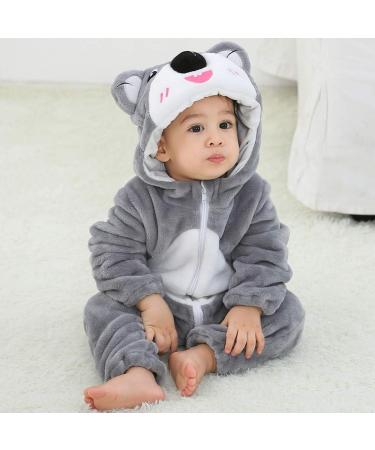 COOKY.D Baby Hooded Rompers | Winter Flannel Jumpsuit Pajamas for Infants | Koala Design | 6-12 Months - Buy Online on GoSupps.com
