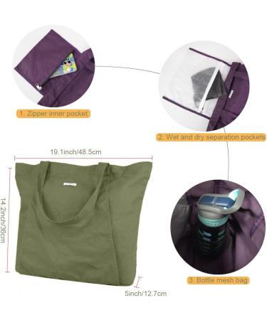 Cwokarb Women Yoga Mat Bag - Versatile Shoulder Carrier for Office, Workout, Pilates, Travel and Beach - Green Canvas Gym Tote - Buy Online on GoSupps.com