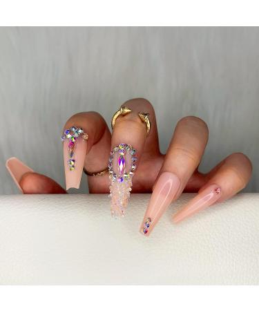 Morily Pink Rhinestone Press on Nail Set - Luxury Extra Long Ballerina Coffin Fake Nails for Women and Girls - Buy Online on GoSupps.com