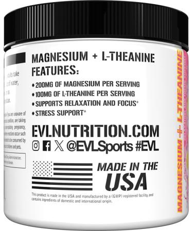 Evlution Nutrition Magnesium + L-Theanine - Natural Relaxation & Focus Support - 200mg Magnesium + 100mg L-Theanine - Vegan & Non-GMO - Powder Dietary Supplement - 30 Servings - Pink Lemonade - Buy Online on GoSupps.com