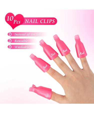 Qufiiry 10 Pcs Nail Soak Off Clips - Pink Nail Polish Remover for Finger UV Gel Polish Removal | Includes 2 Cuticle Pushers - Buy Online on GoSupps.com