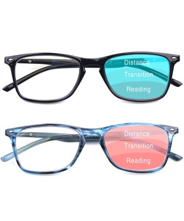 2 Pack Blue Light Blocking Progressive Multifocus Reading Glasses for Women Men,Progressive Readers with Spring Hinge (Multicolor, 2.25) Multicolor 2.25 x