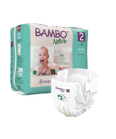 Bambo Nature Premium Eco Nappies Eco-Friendly Sustainable Nappies Enhanced Leakage Protection Secure & Comfortable Baby Nappies Secure & Comfortable - Size 2 Nappies (7-13lb/3-6kg) Mini 30PK