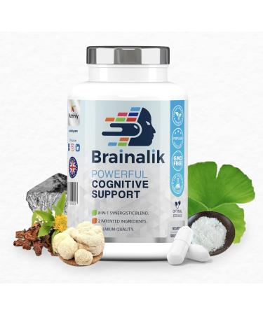 Brainalik Nootropics Brain Supplements 8 Premium Ingredients Cognizin Alpha GPC Rhodiola Rosea Ginkgo Biloba & Lions Mane for Brain Function Memory Support and Mental Clarity Made in the U.K