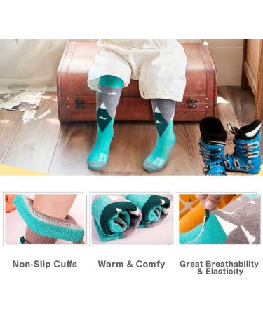 Outdoormasters Merino Wool Ski Socks - Unisex Thermal Winter Socks for Kids | Breathable Anti-Slip Calf-Height - Woodland Green (2 Pair) - Buy Online on GoSupps.com
