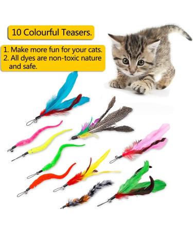 12 PCS Feather Teaser Cat Toy 2 Pcs Retractable Interactive Cat Teaser Rods 10 Pcs Replacement Colorful Feather Refills with Bells Feather Dangler Funny Exercise for Indoor Cat Kitten Catcher - Buy Online on GoSupps.com