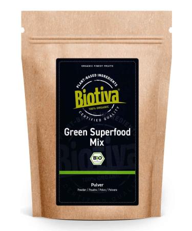 Biotiva Green Superfood Mix Powder Organic 400g - Barley Grass Wheat Grass Spirulina Chlorella Moringa Dandelion Root Nettle Kelp & Matcha - Mix of 9 Superfoods