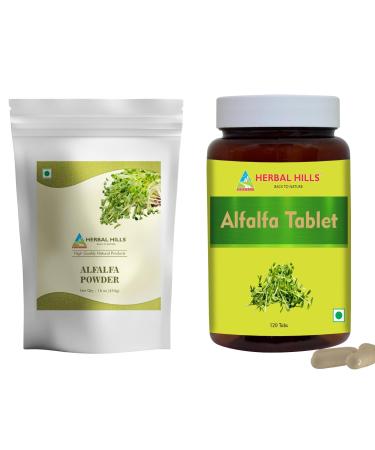 HERBAL HILLS Alfalfa Leaf Powder and Alfalfa Tablets Pack of 2 Combo