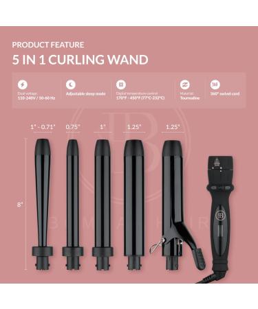 Bombay Hair Curling Wand Set - 5 in 1 Professional Tourmaline Curling Iron Kit with Heat Resistant Glove & Temperature Control | Perfect for Salon-Quality Curls - Buy Online on GoSupps.com