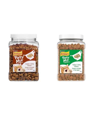Friskies Party Mix Cat Treats Gravy-Licious Crunch - 454 g & Party Mix Cat Treats Gravy-Licious Turkey & Gravy Crunch 454 g Canister 454 g (Pack of 1) Cat Treats + Cat Treats Turkey&Gravy Crunch