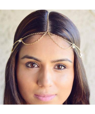 Boho Pearl Head Chain with Tassel Layered Headband - Gold Gypsy Hair Accessories for Women - Buy Online on GoSupps.com
