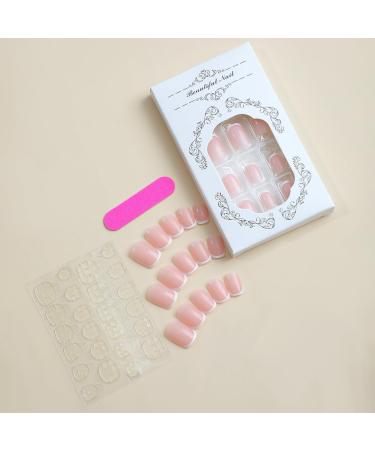 White French Tip Press On Nails - Short Square Pink Glossy Acrylic - Reusable 24pcs Stick On Nails for Women & Girls - DIY Nail Art Decoration - Buy Online on GoSupps.com