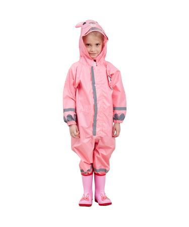 De feuilles Kids Button Rain Suit All-in-one Waterproof Puddle Suits Hooded Raincoat Jumpsuit 2-3 Years Pink B