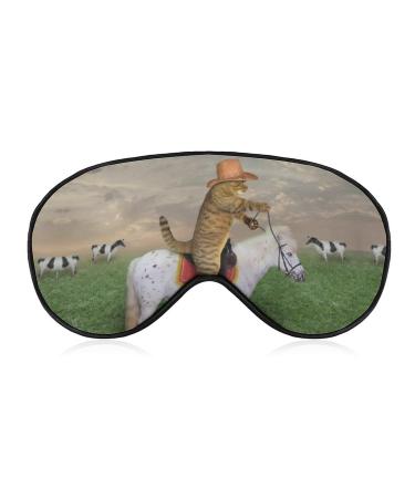 Funny Cat Riding Horse Sleep Mask Eye Cover for Sleeping Blindfold with Adjustable Strap Blocks Light Night Travel Nap for Men Women