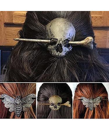 Halloween Skull Hair Pin Stick Slidewith Faux Bone Retro Gothic Hair Clips Hoop Decor Accessories Vintage Skull/Moth Hair Clips Scary Halloween Dressing Cosplay Props (A+B) - Buy Online on GoSupps.com