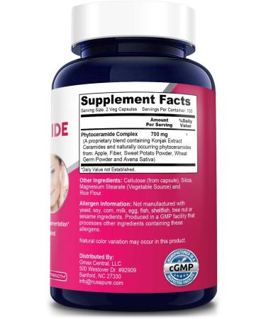 NusaPure Phytoceramides Complex 700mg - 200 Veggie Capsules (Non-GMO) - Skin Hydration Support - Buy Online on GoSupps.com