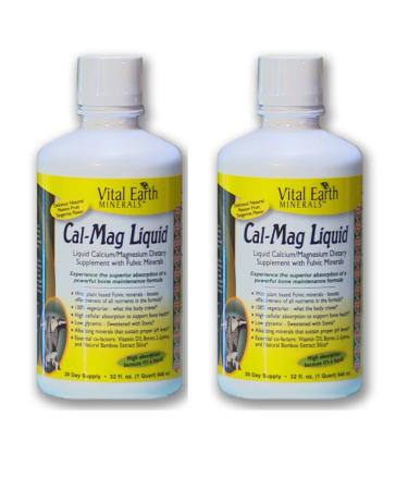 2 Pack! Cal-Mag Liquid 32 Fl. Oz. - 1 Month Supply Each- High Potency - Sugar Free - Vegetarian - Liquid Calcium Magnesium Bone Maintenance Supplement WITH Fulvic, By Vital Earth Minerals