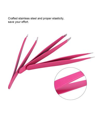 3-Piece Stainless Steel Tweezers Set - Flat Lace & Sloping Tips for Eyebrows & Facial Hair Removal - Rose Red - Perfect for Home & Gift - Buy Online on GoSupps.com