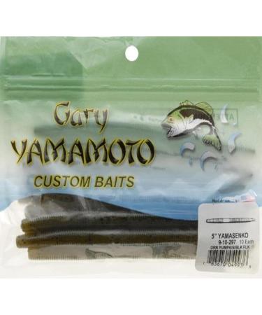 Yamamoto 5 Senko Soft Plastic Worm Bass Fishing Stick Bait Lures, 10 Pack, Green  Pumpkin Pepper Body/Chartreuse Tail