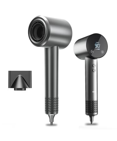 BAMCOO Professional Ionic Hairdryer 1500 W Travel Size HD Temperature Touchscreen 4 Temperature and 3 Speed Settings Gray