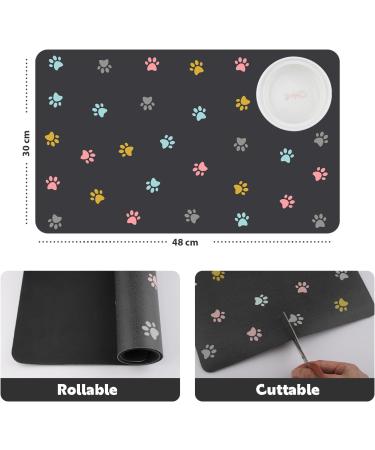 Solday Pet Food Mat for Dogs & Cats - Waterproof Non-Slip Silicone Bowl Pad (50x30 cm) - Dark Gray with Paw Print Design - Buy Online on GoSupps.com